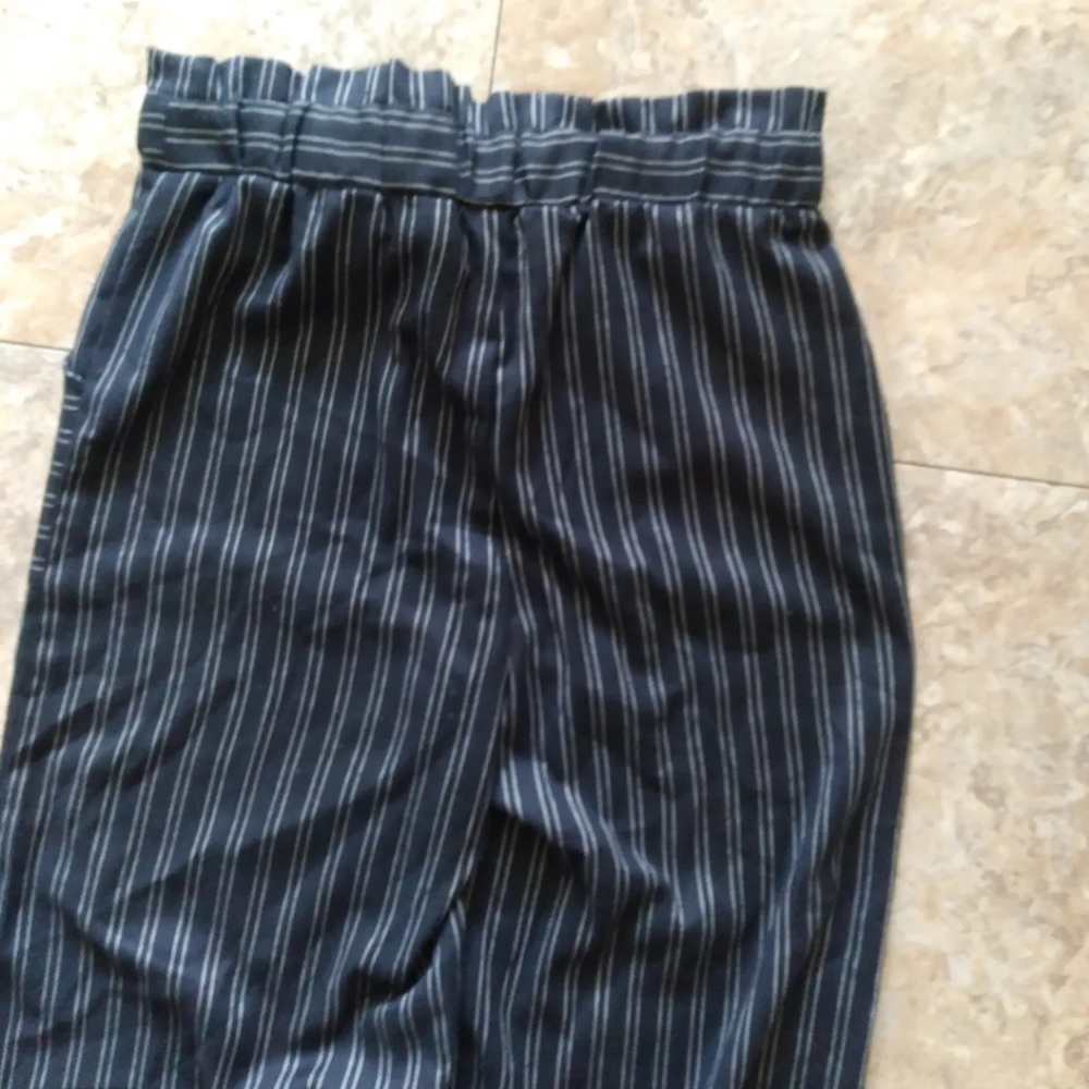 Blue Rain Wide Leg Striped Paperbag waist pants, size S - Picture 3 of 6
